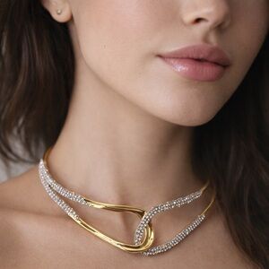 Alexis Bittar Solanales Gold Crystal Intertwined Collar Necklace 16" long